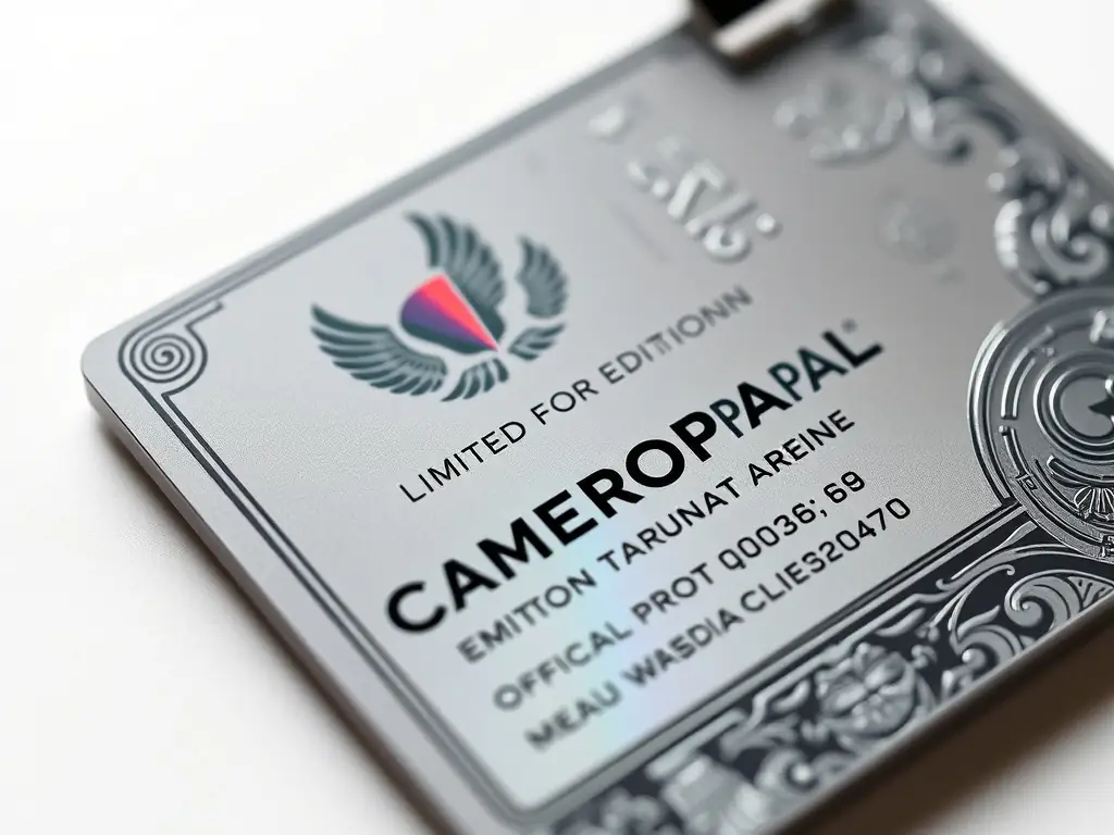 A close-up photo of a limited-edition media pass for the CameroonPapal event, showcasing the official logo and security features.