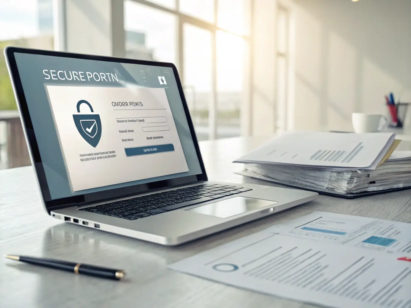 A digital illustration of a secure online portal with a form for identity verification, emphasizing the importance of secure data transmission.